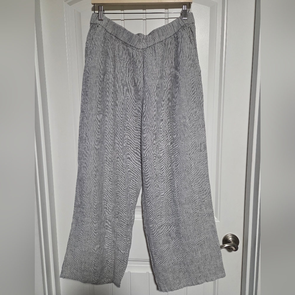 NWT Eileen Fisher Organic Linen | Striped Crinkle Linen Wide-leg Pants | M